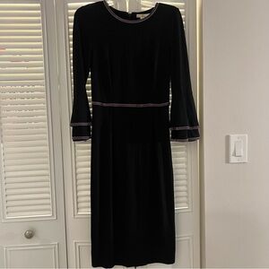Boden Cora Jersey Dress Black Long Sleeve Velvet Trim Size 6R